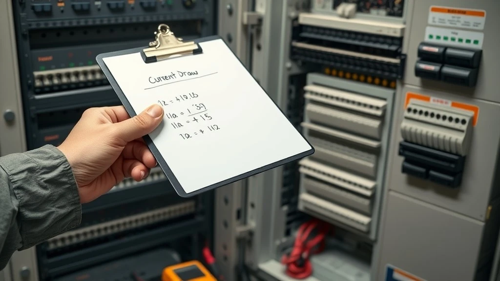 Technician calculating the backplane current draw of a partly populated PLC rack before adding more IO cards Technician calculating the backplane current draw of a partly populated PLC rack before adding more IO cards